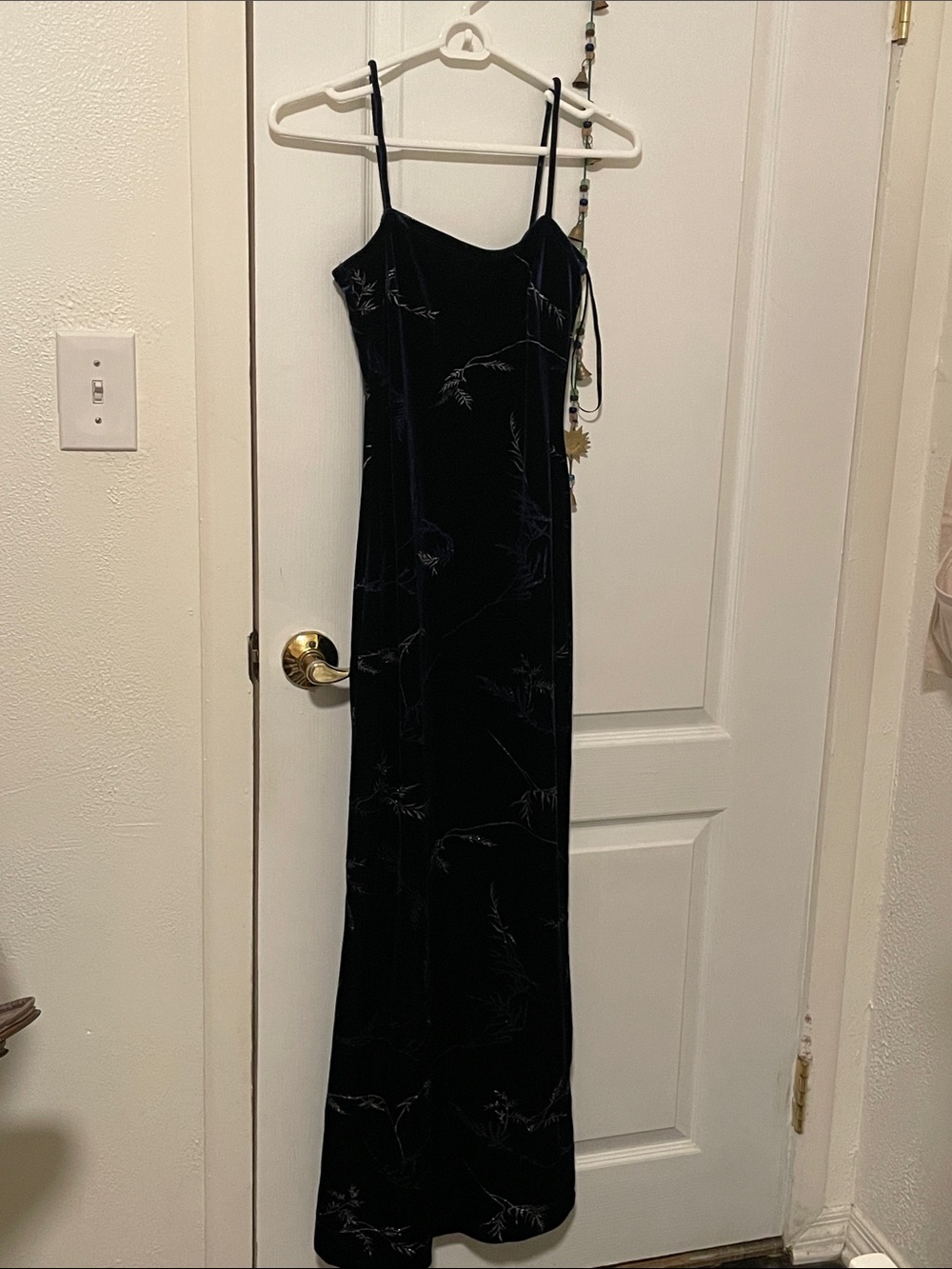 Rampage Blue Velvet Slip Dress with Subtle Embroidery